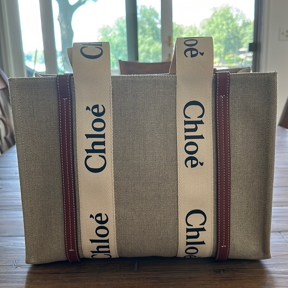 Chloe Beige and Burgundy Tote Bag